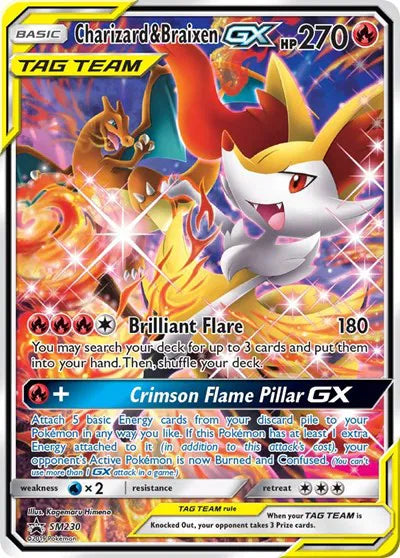 2019 Pokemon Sun and Moon Black Star Promo Charizard & Braixen GX Tag Team Alt Art SM230