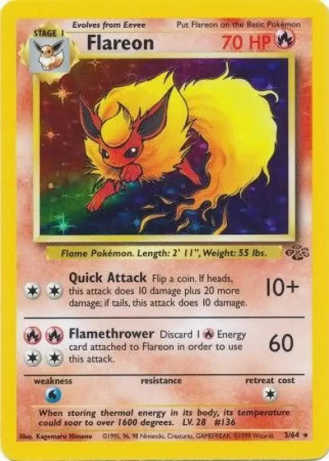1995-1998 Pokemon Jungle Unlimited Flareon Holofoil 3/64