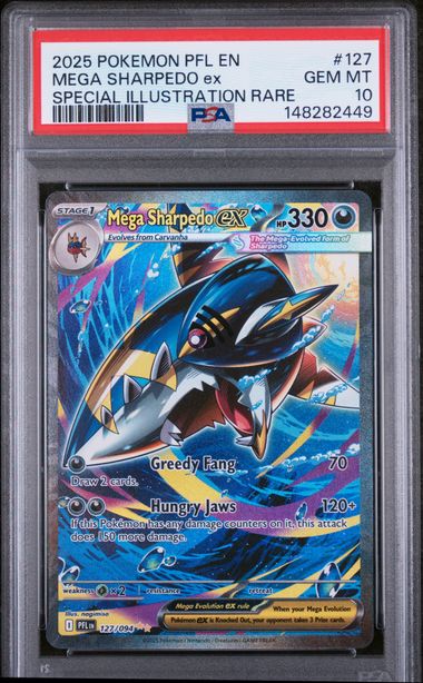 2025 POKEMON PHANTASMAL FLAMES MEGA SHARPEDO EX SPECIAL ILLUSTRATION RARE 127/094 PSA 10