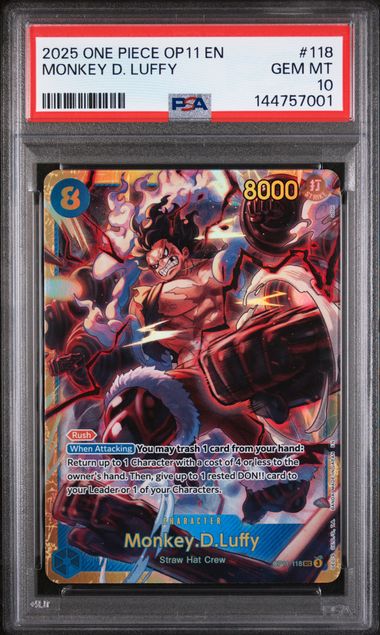 2025 ONE PIECE OP11 EN MONKEY D. LUFFY SEC #118 PSA 10