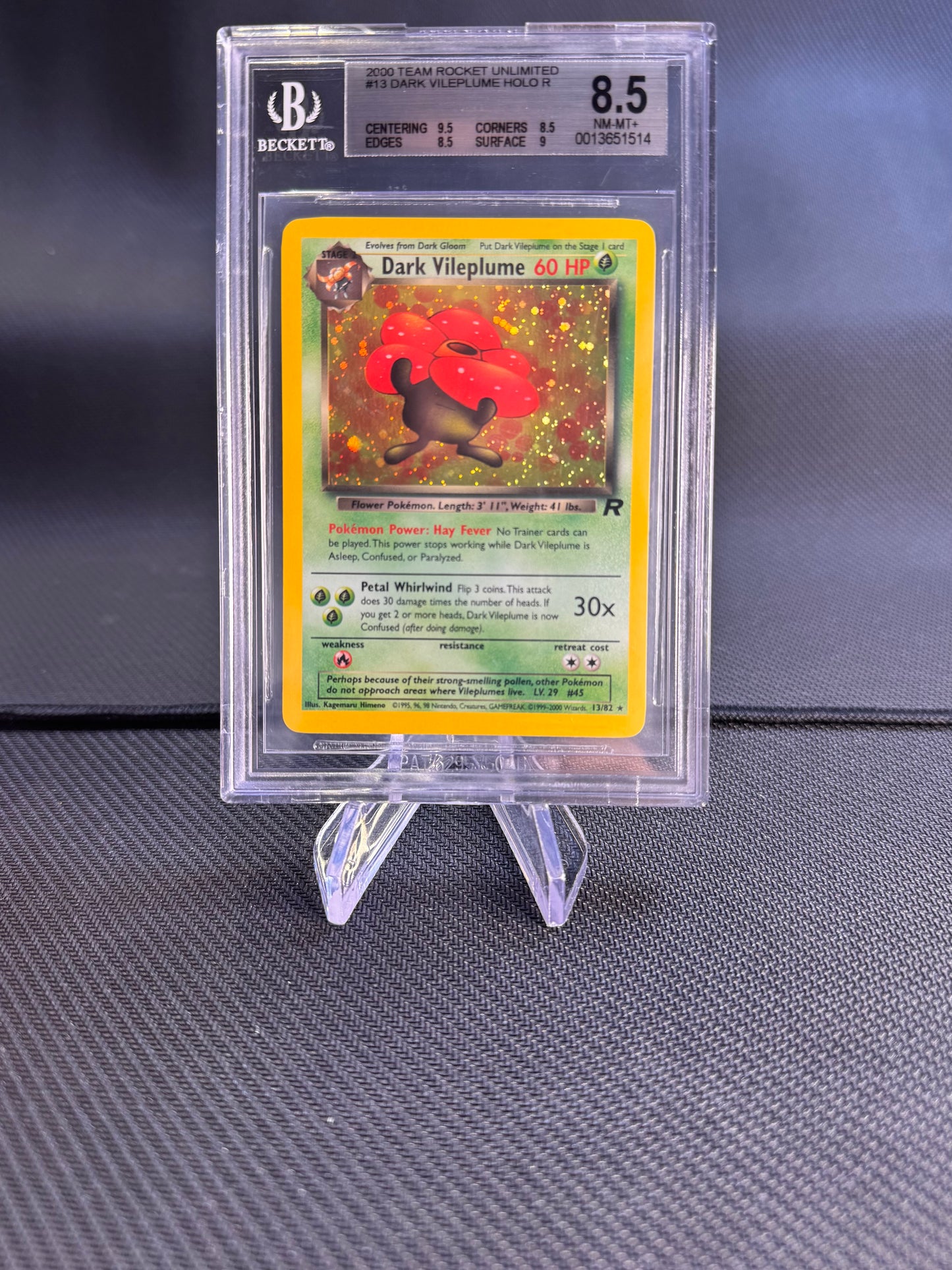 2000 Pokemon Team Rocket Unlimited Dark Vileplume Holo BGS 8.5 13/82