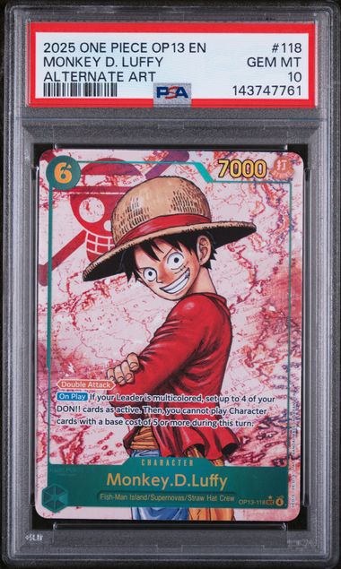2025 ONE PIECE OP13 EN MONKEY D. LUFFY ALTERNATE ART #118 PSA 10
