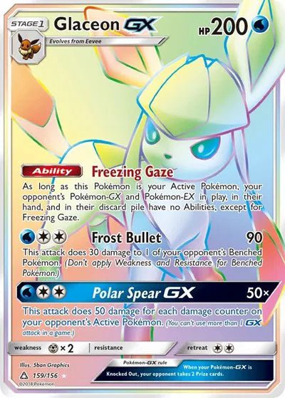 2018 Pokemon Ultra Prism Glaceon GX 159/156