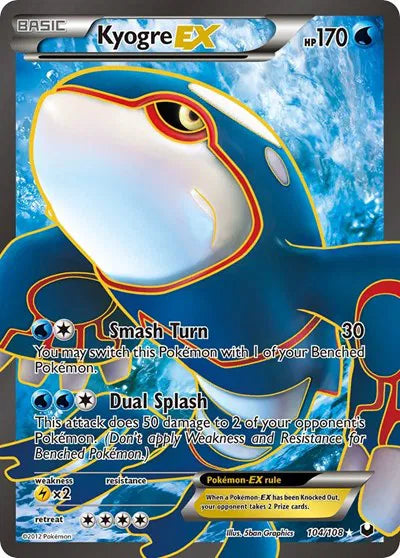 2012 Pokemon Dark Explorers Kyogre EX Full Art 104/108