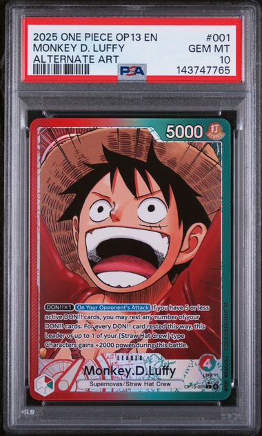 2025 ONE PIECE OP13 EN MONKEY D. LUFFY ALT ART LEADER #001 PSA 10